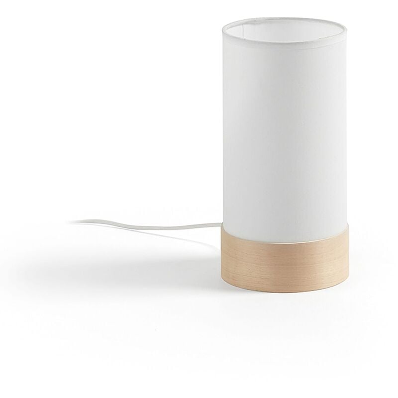 

Kave Home - Lámpara de sobremesa Slat blanca de algodón y madera de haya