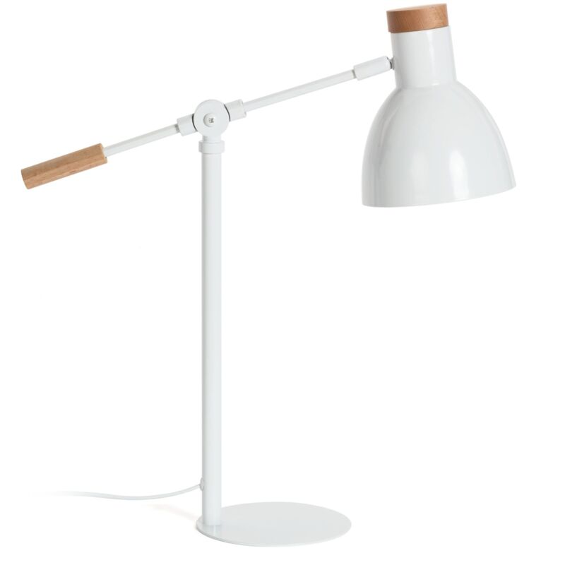 

Kave Home - Lámpara de sobremesa Tescarle blanca de acero y madera