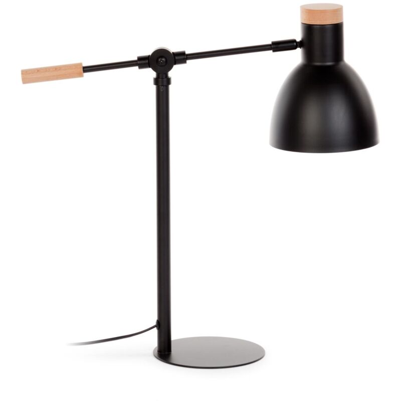 

Kave Home - Lámpara de sobremesa Tescarle negra de acero y madera