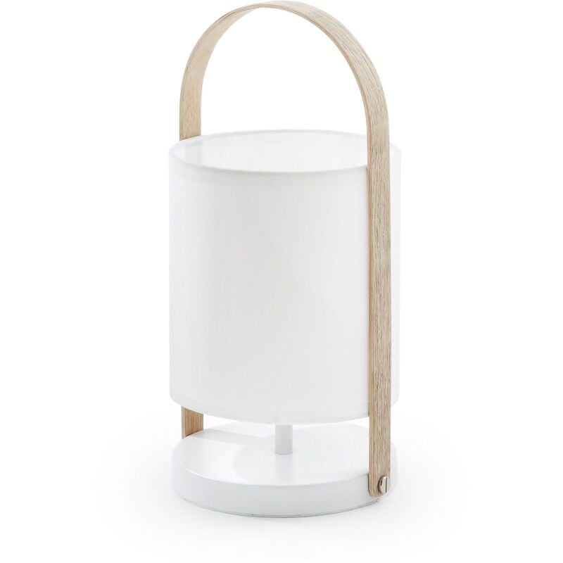 

Lámpara de sobremesa Zayma blanca de algodón 100% y asa de madera - Kave Home