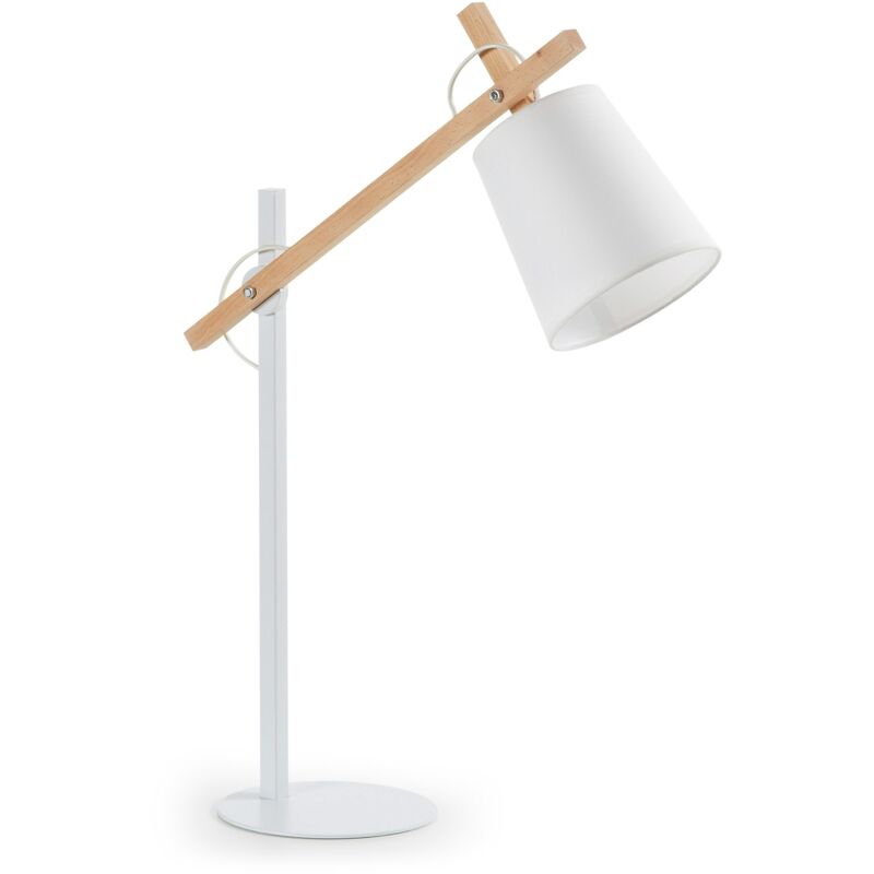 Lampe de table Kosta blanche en acier, bois de hêtre et 100% coton - Kave Home
