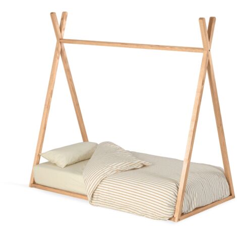 Kave Home - Lit tipi Maralis en bois de hêtre massif avec finition naturelle pour matelas de 70 x 140 - Naturel