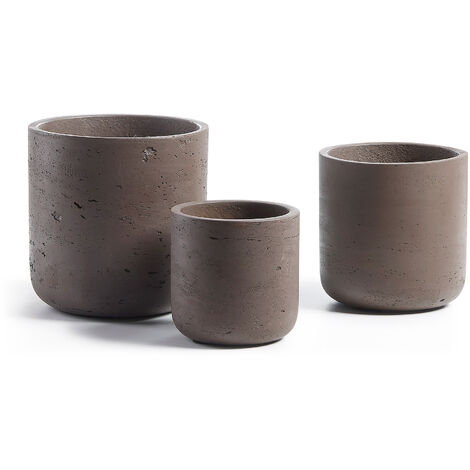 Kave Home - Lot de 3 cache-pots Low marron en ciment pour usage intérieur et extérieur - Marron