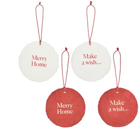 Kave Home - Lot de 4 décorations à suspendre Nathaniel boules rondes en papier blanc et rouge - Rouge