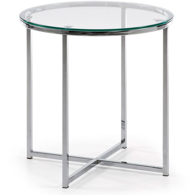 

Kave Home - Mesa auxiliar Divid transparente redonda Ø 50 cm de cristal templado y patas de acero cromado