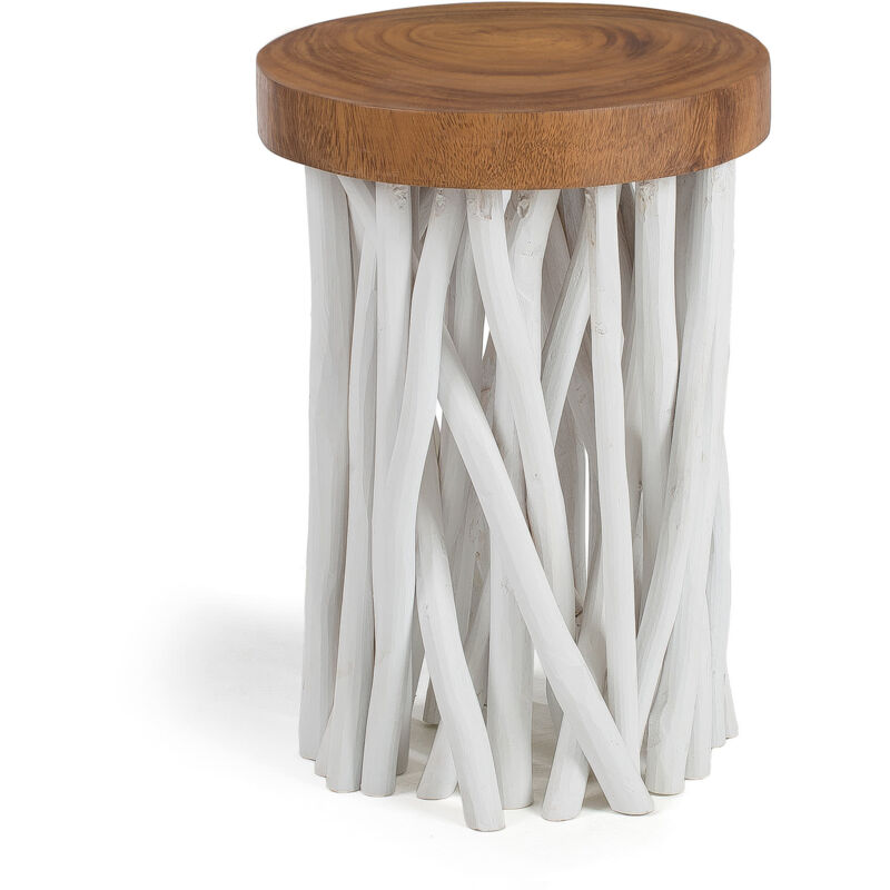 

Kave Home - Mesa auxiliar Drom redonda Ø 45 cm de madera maciza de mungur y patas de madera de teca en blanco
