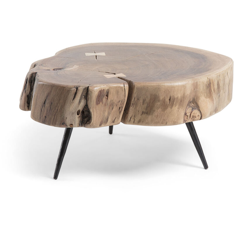 

Mesa auxiliar Eider redonda Ø 49 cm de madera de acacia con patas de acero en negro - Kave Home