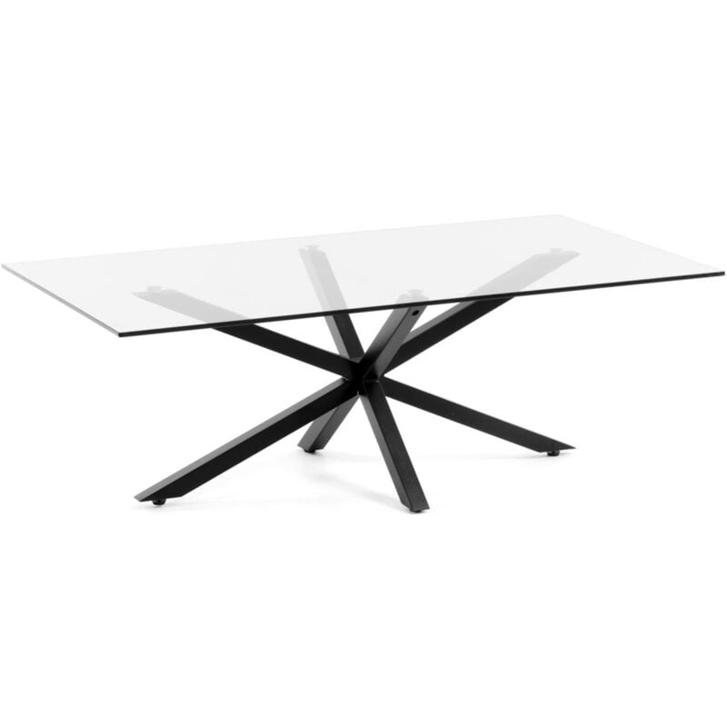 

Kave Home - Mesa de centro Argon rectangular 130 x 70 cm cm de cristal templado y patas de acero en negro