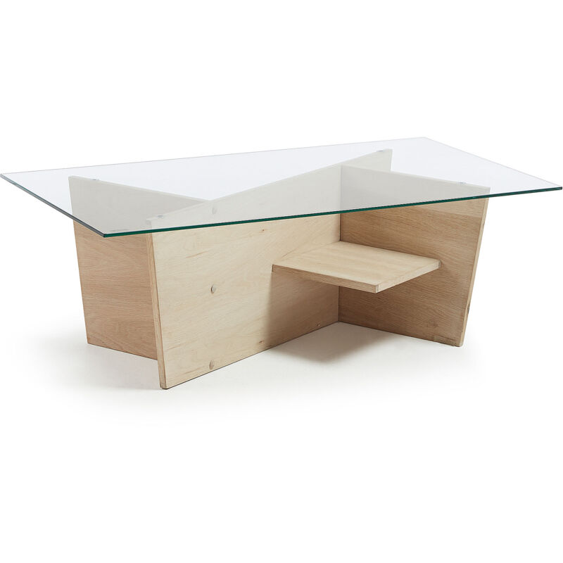 

Mesa de centro Balwind rectangular 110 x 60 cm de cristal y estructura de madera maciza de roble - Kave Home