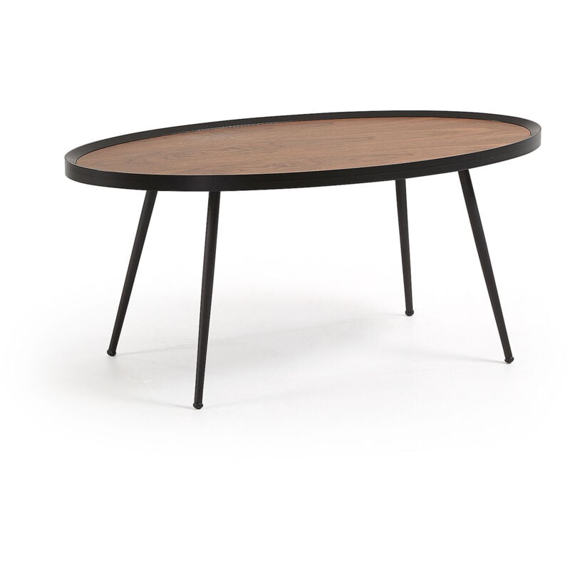 

Mesa de centro Kinsley oval 102 x 56 cm chapada en nogal estructura de acero en negro - Kave Home