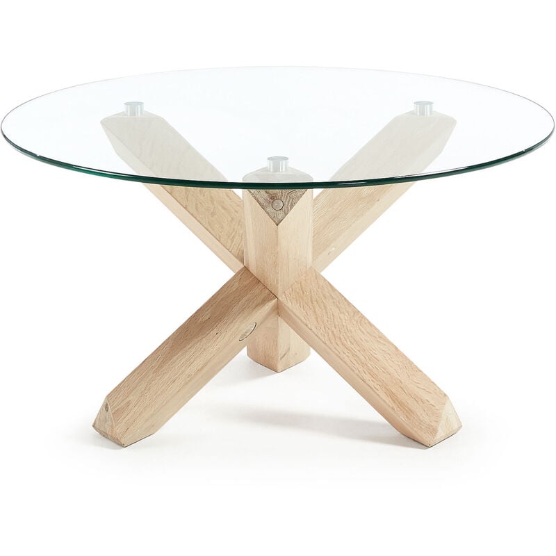 

Mesa de centro Lotus Ø 65 cm cristal patas madera maciza de roble - Kave Home