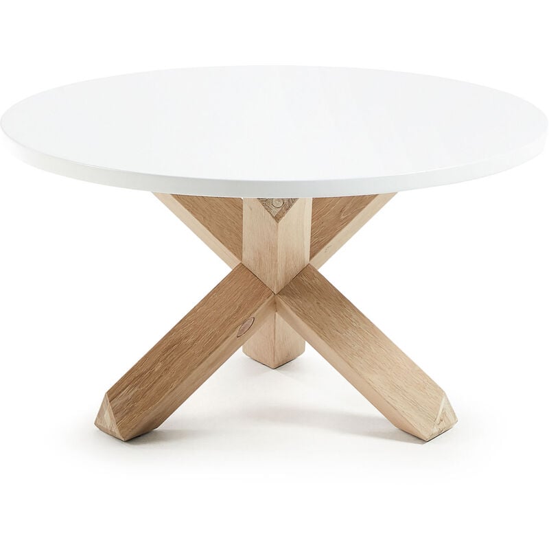 

Kave Home - Mesa de centro Lotus Ø 65 cm DM lacado blanco patas madera maciza de roble