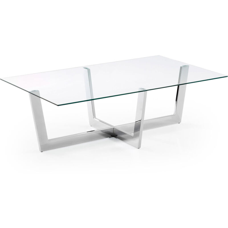 

Mesa de centro Plam transparente rectangular 120 x 70 cm de cristal templado y patas de acero cromado - Kave Home