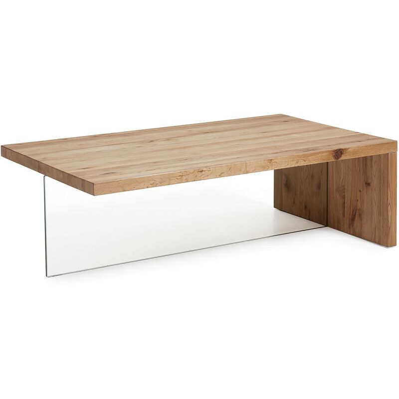 

Mesa de centro Tulsi rectangular 120 x 70 cm de madera maciza de roble y cristal templado - Kave Home