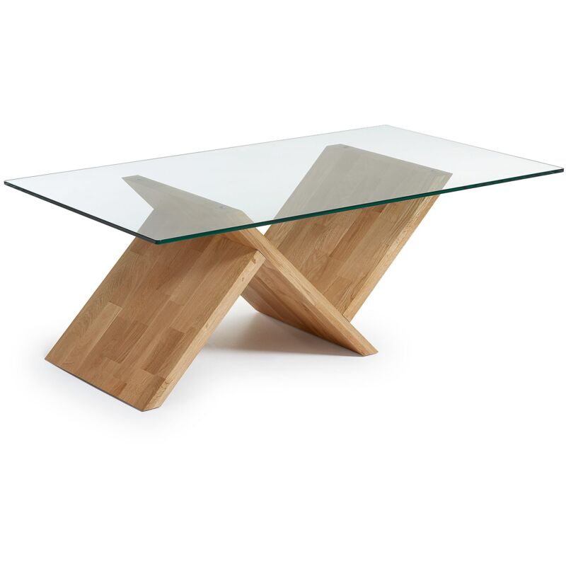 

Mesa de centro Waley rectangular 120 x 70 cm de madera maciza de roble y cristal templado - Kave Home