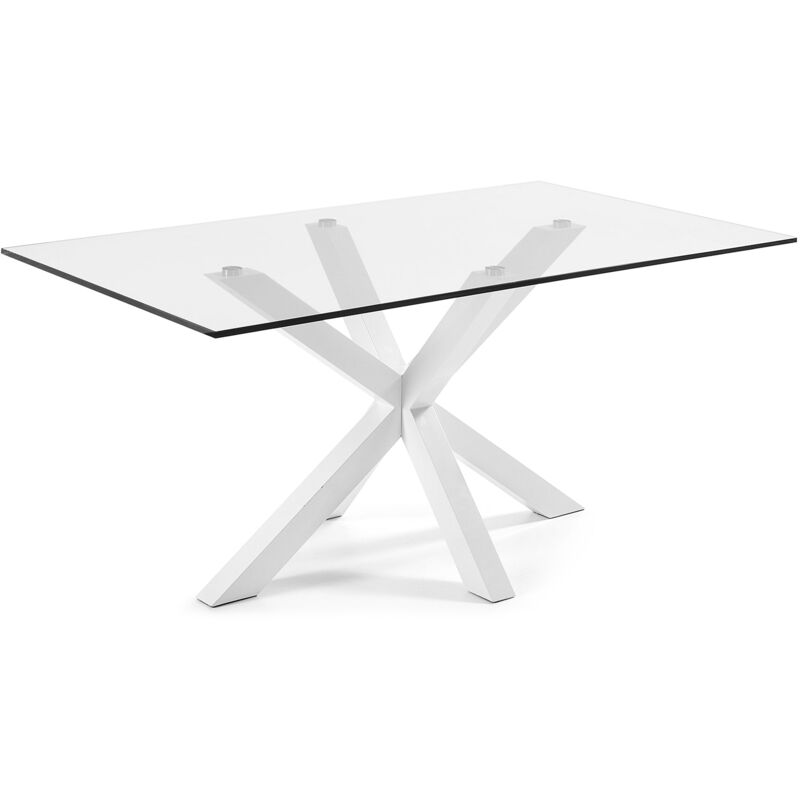 

Kave Home - Mesa de comedor Argo rectangular 160 x 90 cm de cristal y patas de acero en blanco