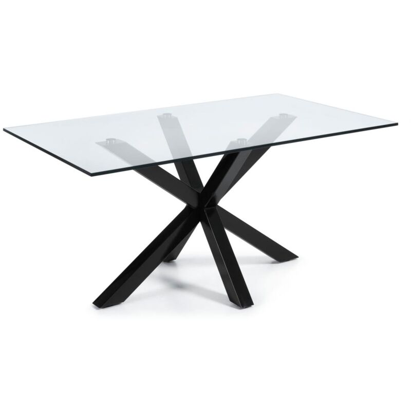 

Kave Home - Mesa de comedor Argo rectangular 160 x 90 cm de cristal y patas de acero en negro