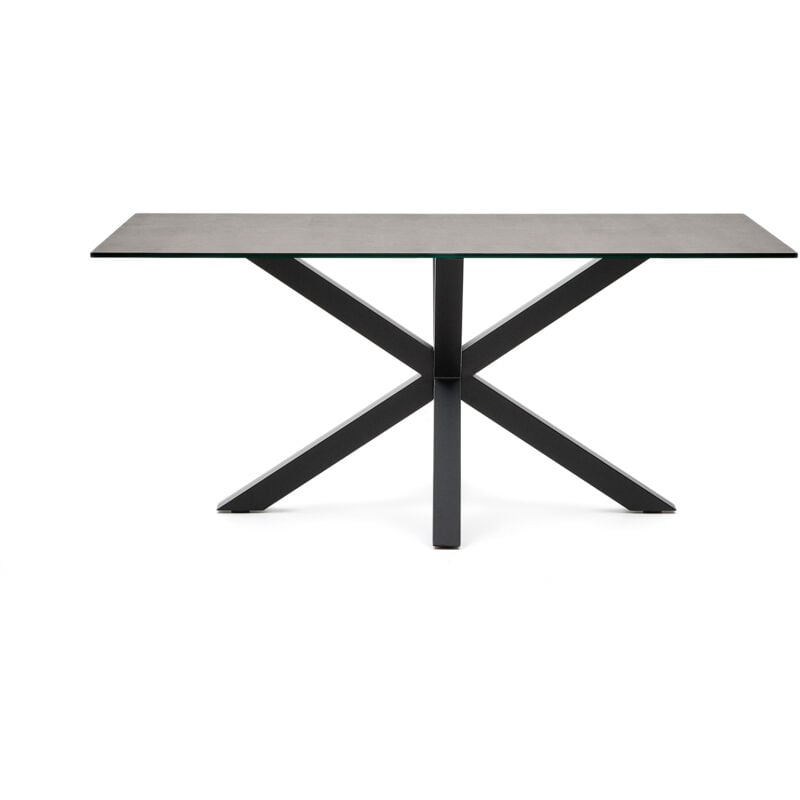 

Kave Home - Mesa de comedor Argo rectangular 160 x 90 cm de porcelana Iron Moss y patas de acero en negro