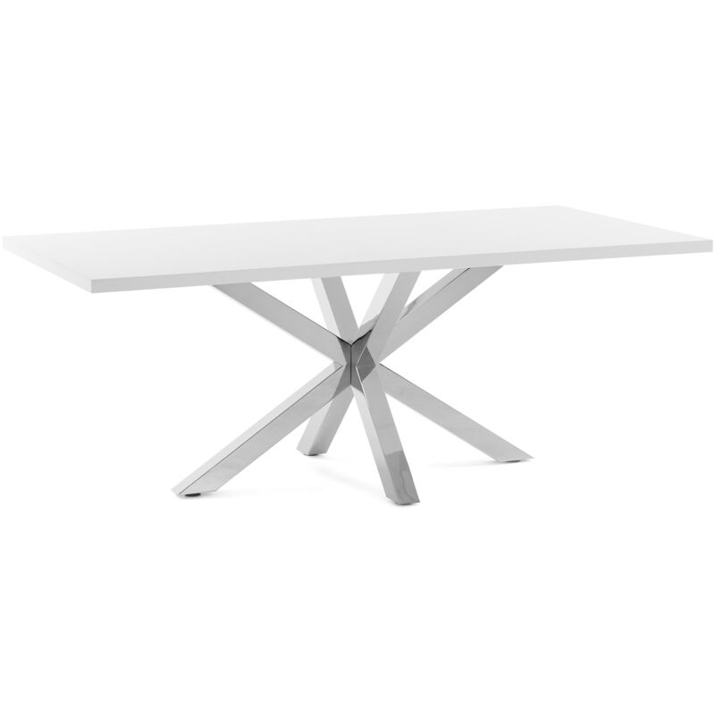 

Kave Home - Mesa de comedor Argo rectangular 180 x 100 cm de melamina en blanco y patas de acero inoxidable