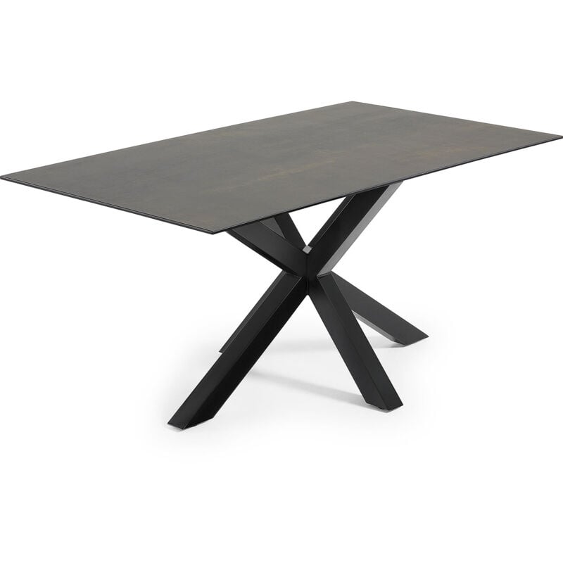 

Kave Home - Mesa de comedor Argo rectangular 180 x 100 cm de porcelana Iron Moss y patas de acero en negro