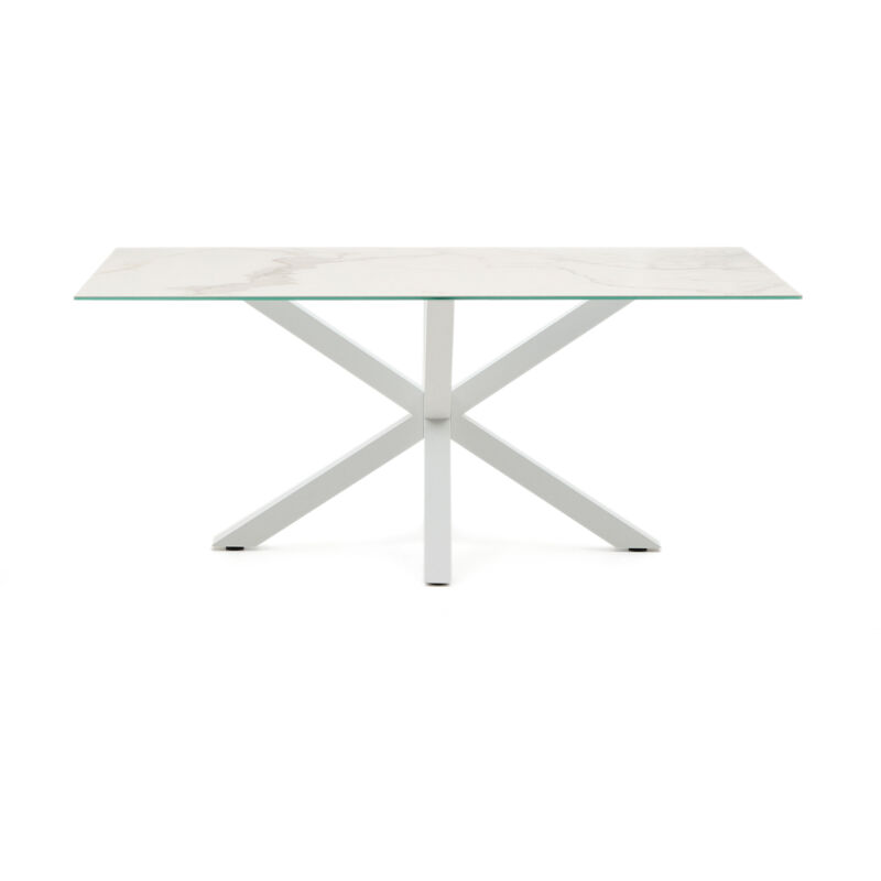 

Kave Home - Mesa de comedor Argo rectangular 180 x 100 cm de porcelana Kalos Blanco y patas de acero en blanco