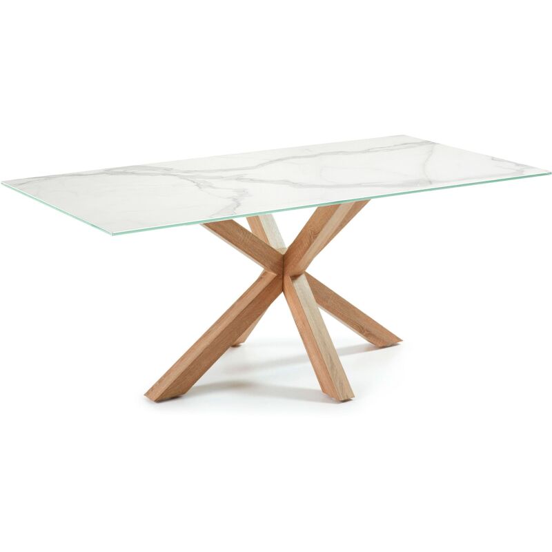 

Kave Home - Mesa de comedor Argo rectangular 180 x 1000 cm de porcelana Kalos Blanco y patas de acero