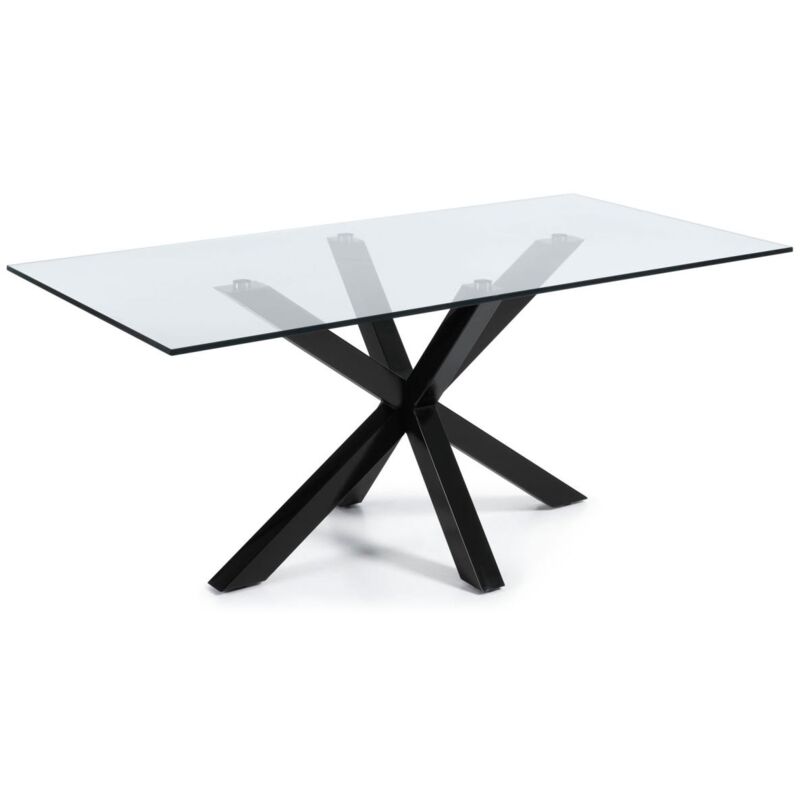 

Kave Home - Mesa de comedor Argo rectangular 200 x 100 cm de cristal y patas de acero en negro