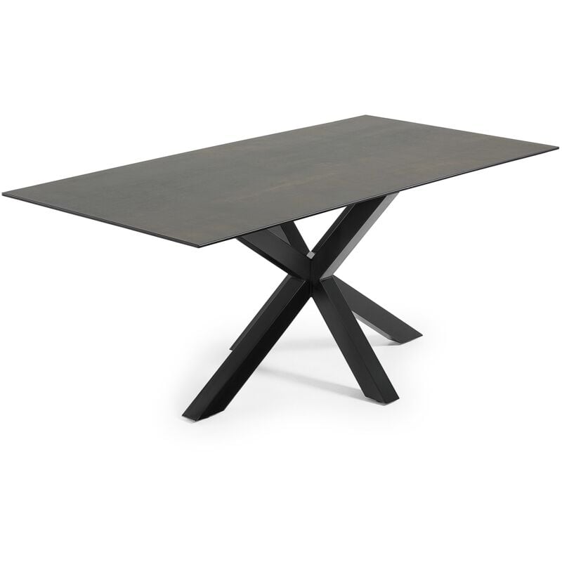 

Kave Home - Mesa de comedor Argo rectangular 200 x 100 cm de porcelana Iron Moss y patas de acero en negro