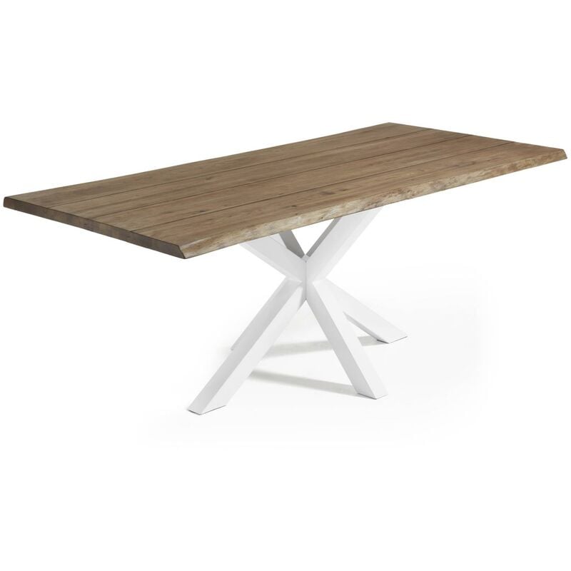 

Kave Home - Mesa de comedor Argo rectangular 220 x 100 cm de madera de roble y patas de acero en blanco