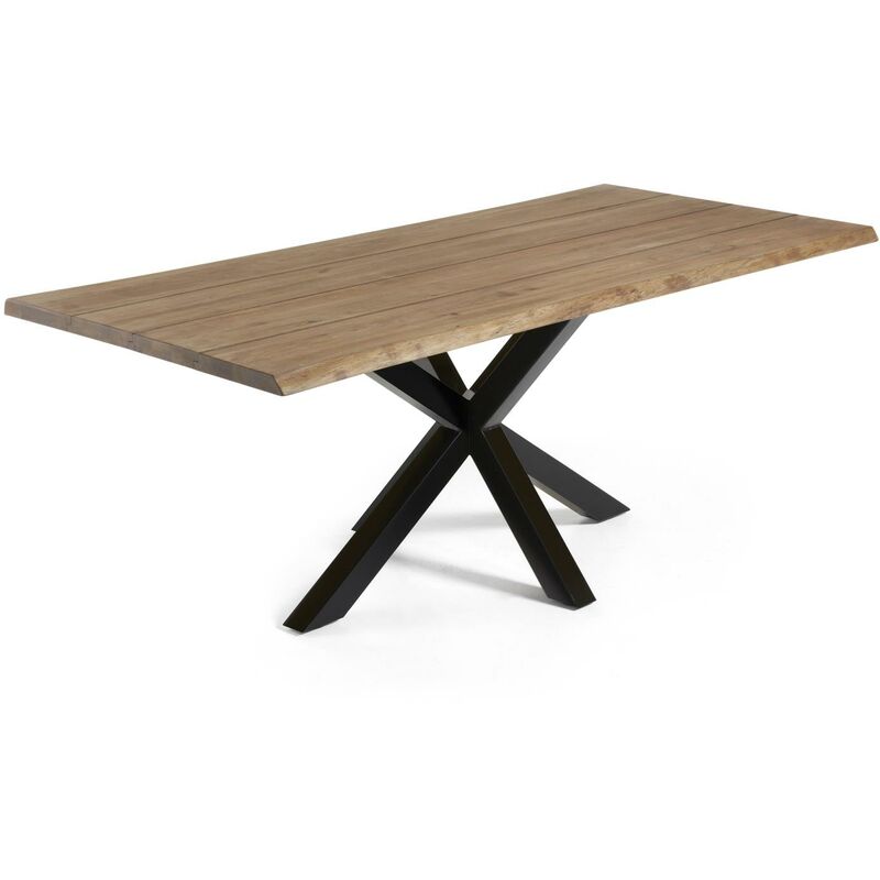 

Kave Home - Mesa de comedor Argo rectangular 220 x 100 cm de madera de roble y patas de acero en negro