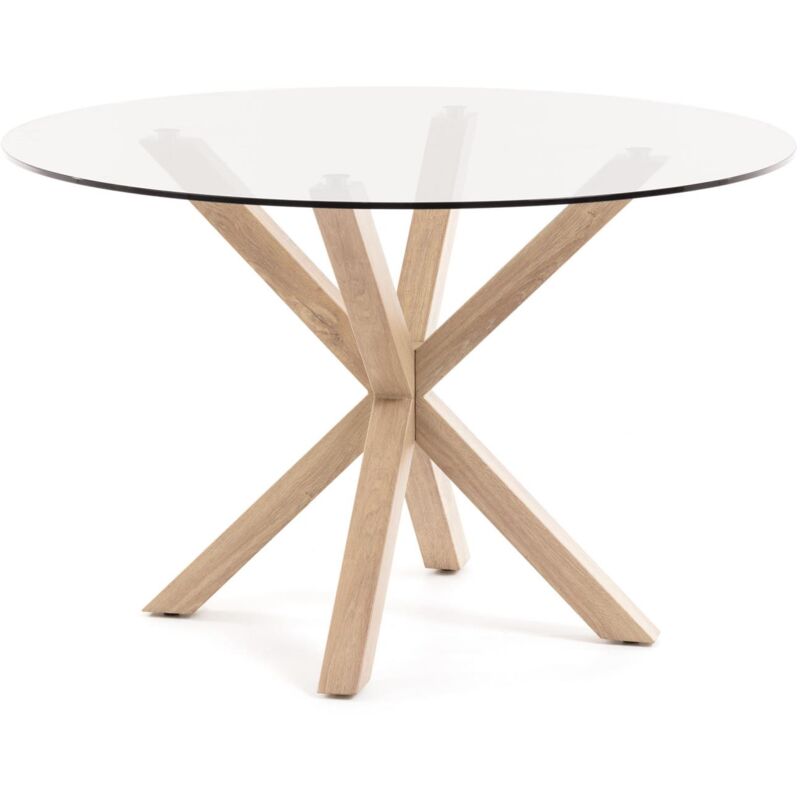 

Mesa de comedor Argo redonda Ø 119 cm de cristal y patas de acero efecto madera - Kave Home