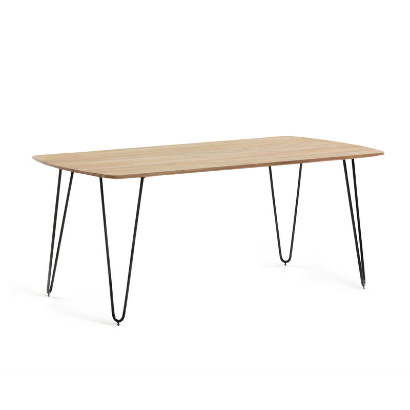 

Kave Home - Mesa de comedor Babeli rectangular 200 x 95 cm de madera maciza de acacia y patas de metal en negro