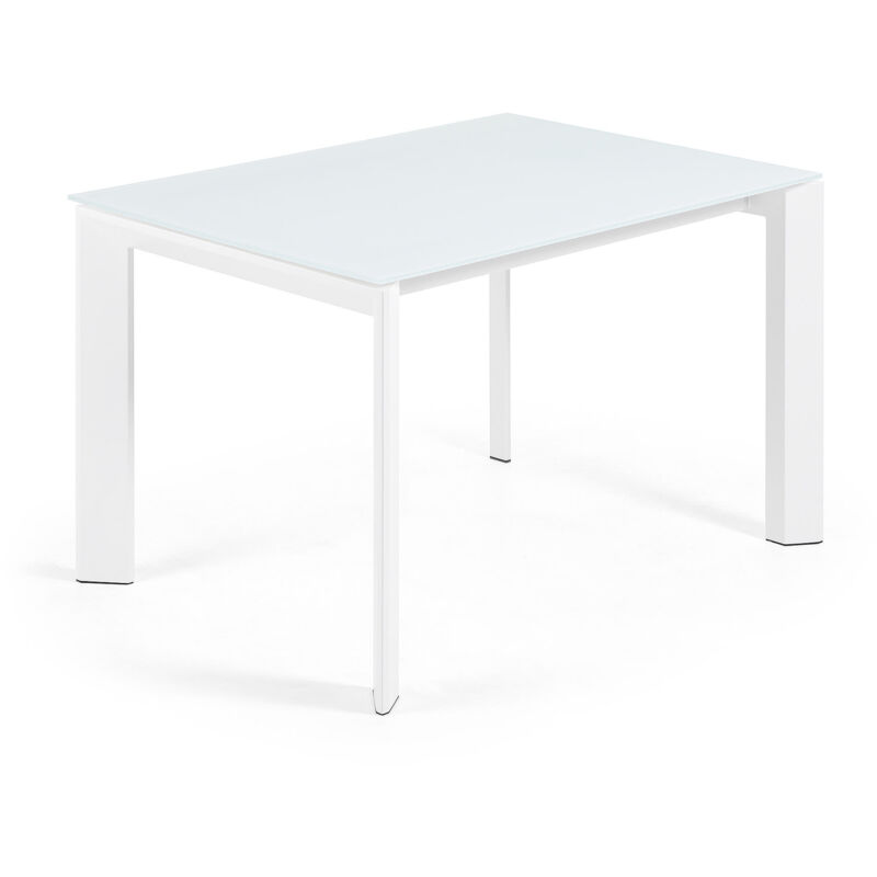 

Mesa de comedor extensible Axis rectangular 120 (180) x 80 cm blanca de cristal y patas de acero en blanco - Kave Home