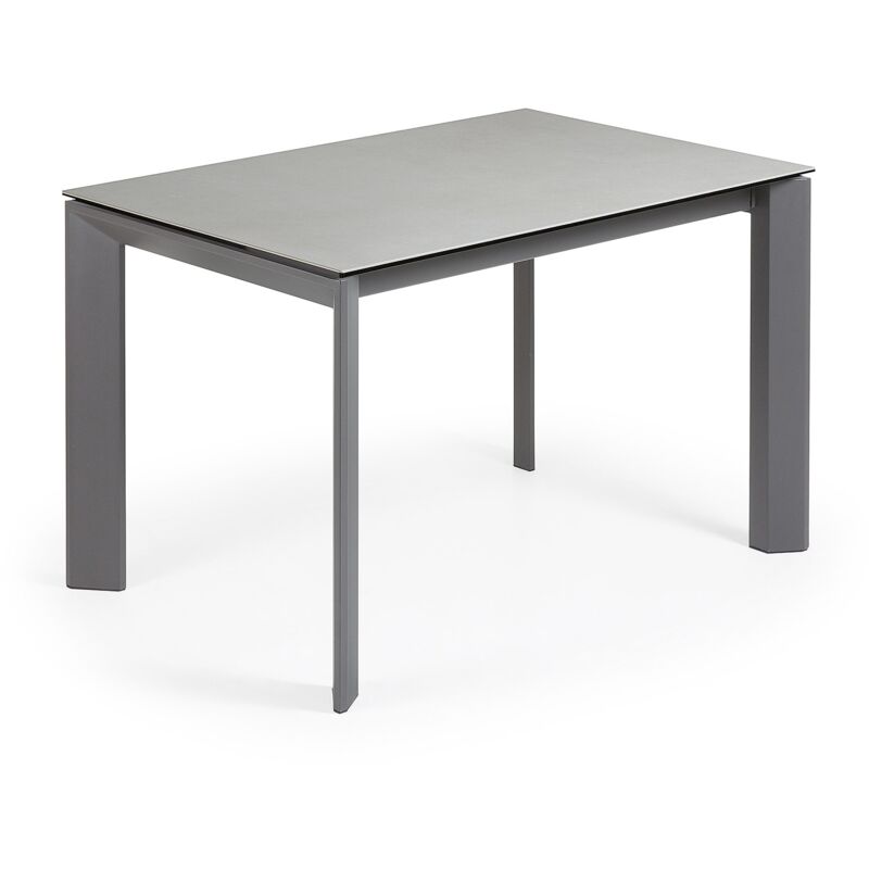 

Kave Home - Mesa de comedor extensible Axis rectangular 120 (180) x 80 cm de porcelana Hydra Plomo con patas de acero en grafito