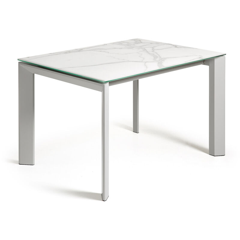 

Kave Home - Mesa de comedor extensible Axis rectangular 120 (180) x 80 cm de porcelana Kalos Blanco con patas de acero en blanco