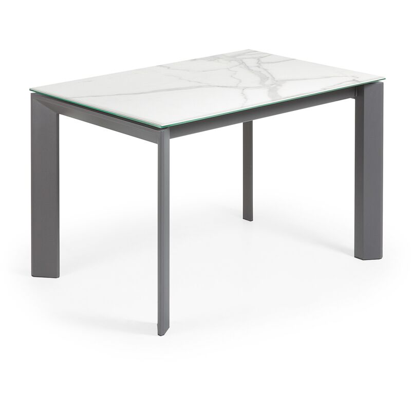 

Kave Home - Mesa de comedor extensible Axis rectangular 120 (180) x 80 cm de porcelana Kalos Blanco con patas de acero en grafito