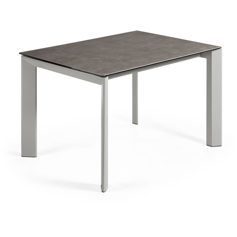 

Kave Home - Mesa de comedor extensible Axis rectangular 120 (180) x 80 cm de porcelana Vulcano Ce con patas de acero en gris