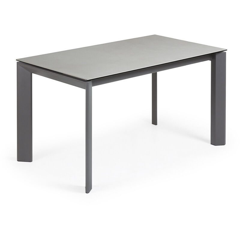 

Kave Home - Mesa de comedor extensible Axis rectangular 140 (200) x 90 cm de porcelana Hydra Plomo con patas de acero en grafito