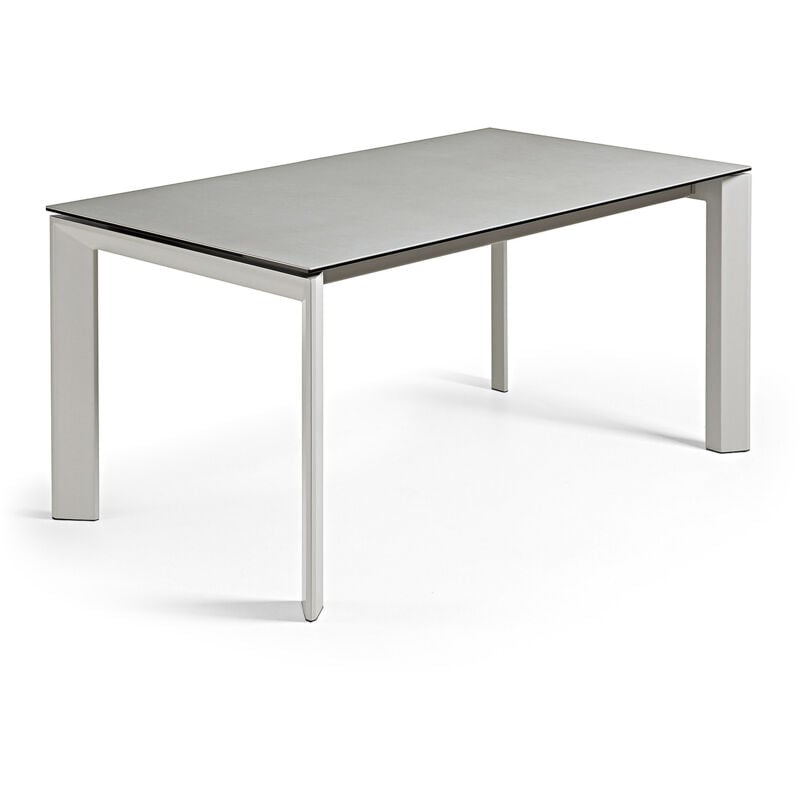 

Kave Home - Mesa de comedor extensible Axis rectangular 140 (200) x 90 cm de porcelana Hydra Plomo con patas de acero en gris