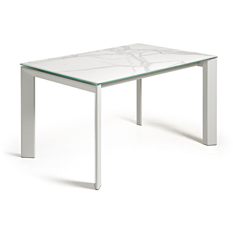 

Kave Home - Mesa de comedor extensible Axis rectangular 140 (200) x 90 cm de porcelana Kalos Blanco con patas de acero en blanco