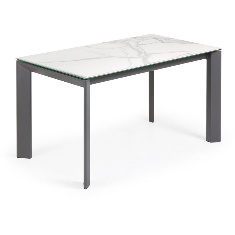 

Kave Home - Mesa de comedor extensible Axis rectangular 140 (200) x 90 cm de porcelana Kalos Blanco con patas de acero en grafito