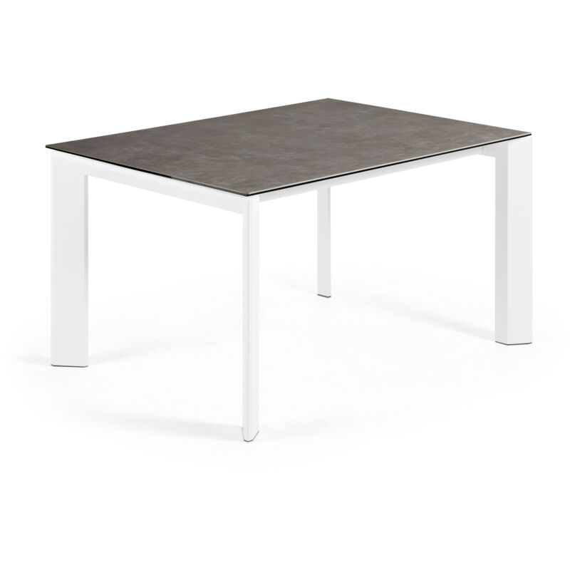 

Kave Home - Mesa de comedor extensible Axis rectangular 140 (200) x 90 cm de porcelana Vulcano Ce con patas de acero en blanco