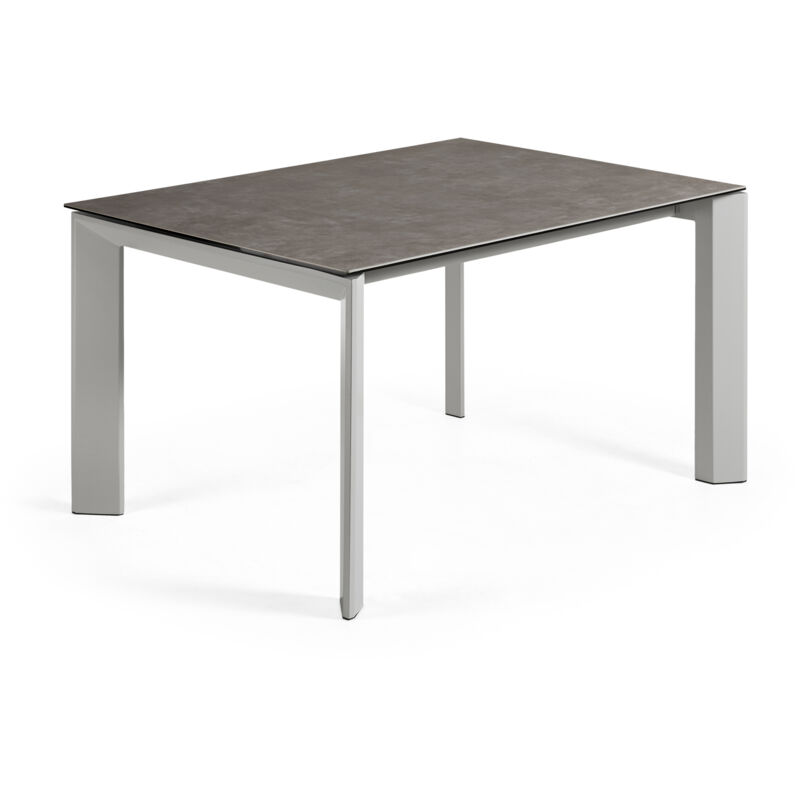 

Kave Home - Mesa de comedor extensible Axis rectangular 140 (200) x 90 cm de porcelana Vulcano Ce con patas de acero en gris