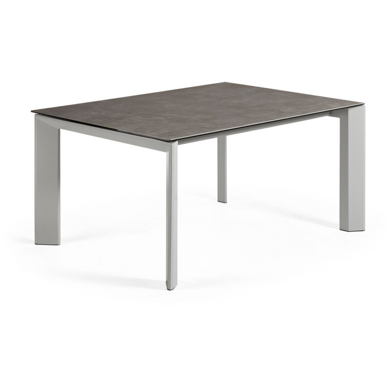 

Kave Home - Mesa de comedor extensible Axis rectangular 160 (220) x 90 cm de porcelana Vulcano Ce con patas de acero en gris