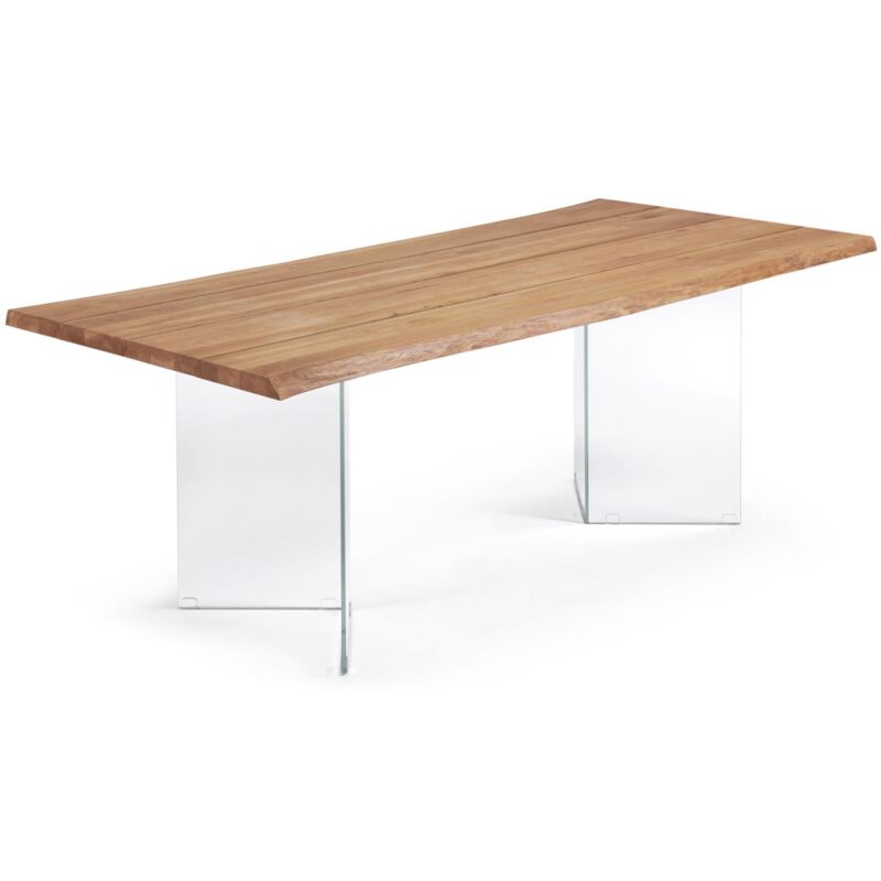 

Kave Home - Mesa de comedor Lotty rectangular 220 x 100 cm de chapa gruesa de roble y patas de cristal