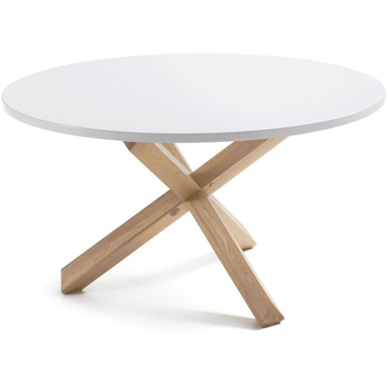 

Kave Home - Mesa de comedor Lotus blanca redonda Ø 120 cm de melamina con patas de madera maciza de roble