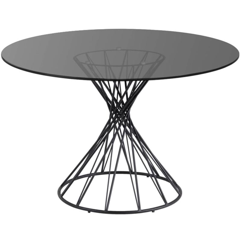 

Mesa de comedor Niut redonda Ø 120 cm de cristal con acabado ahumado oscuro y base de acero en negro - Kave Home