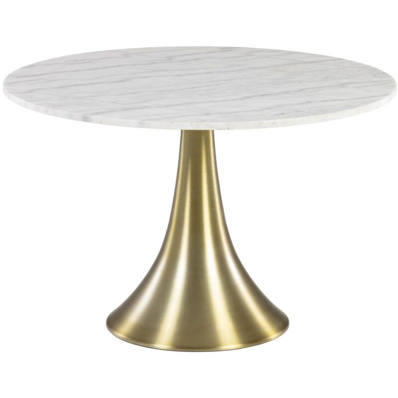 

Mesa de comedor Oria redonda Ø 120 cm de mármol blanco y base de acero en dorado - Kave Home