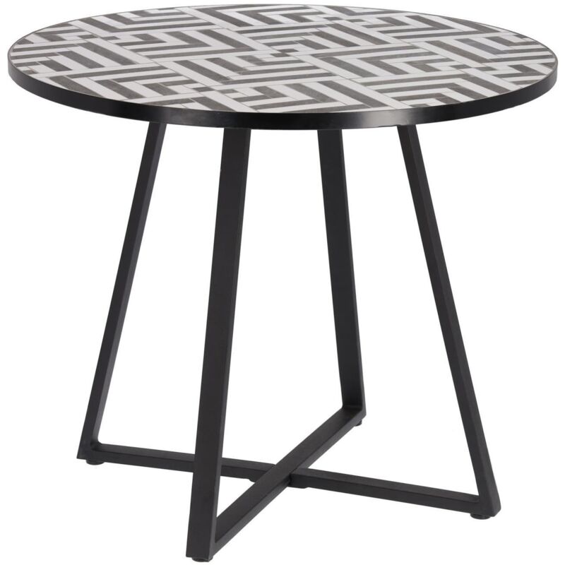 

Mesa de comedor Tella redonda Ø 90 cm con mosaico de azulejos negro y blanco para interior y exterior - Kave Home