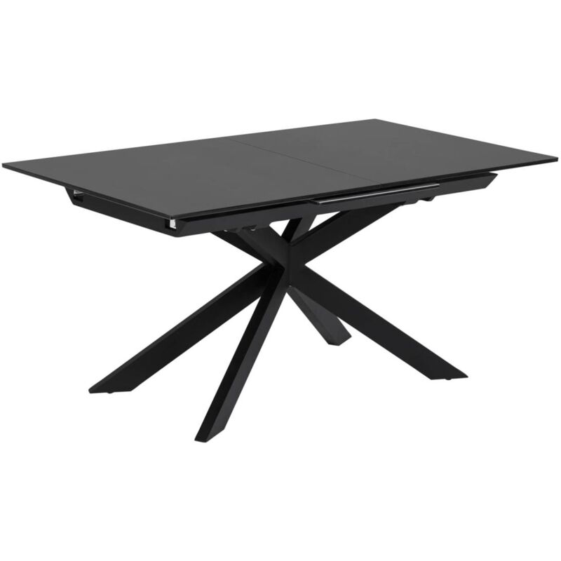 

Kave Home - Mesa extensible Atminda de cristal y patas de acero acabado negro 160 (210) x 90 cm